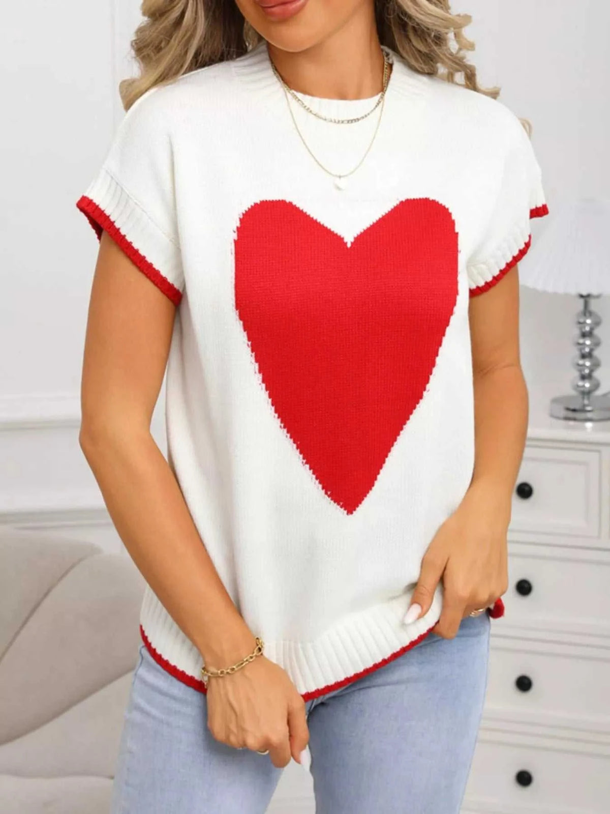 Valentine's Day Heart Graphic Short Sleeve Sweater 100100427412577 40 Affordable Fashion Under $100 Jerry's Apparel 