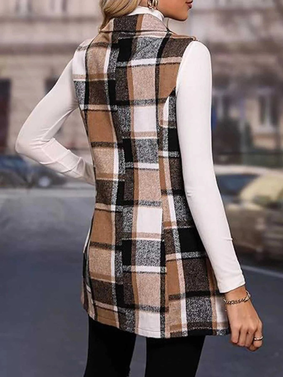 Plaid Button Up Vest Coat 100100372928578 23 Women's Outerwear Jerry's Apparel 