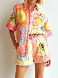 Printed Short Sleeve Shirt and Shorts Set