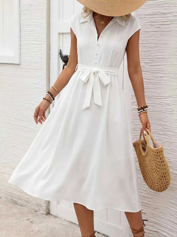Cap Sleeve Tie Waist Midi Dress 100100916043824 41 Affordable Fashion Under $100 Jerry's Apparel 