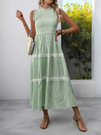 Smocked Striped Lace Trim Sleeveless Midi Dress 100100337606296 49 Affordable Fashion Under $100 Jerry's Apparel 