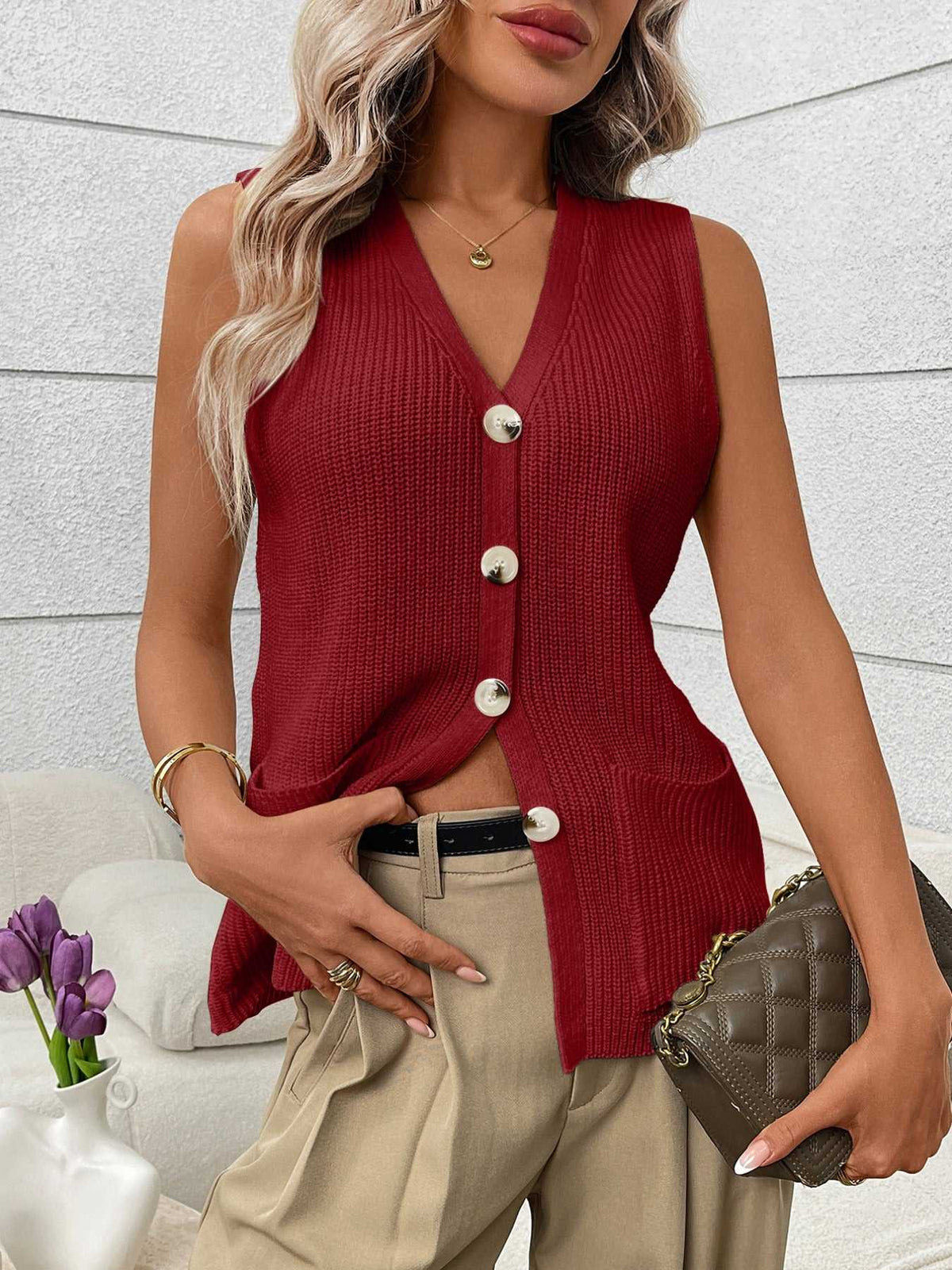 Button-Down Knit Sweater Vest 100100407223326 37 Affordable Fashion Under $100 Jerry's Apparel 