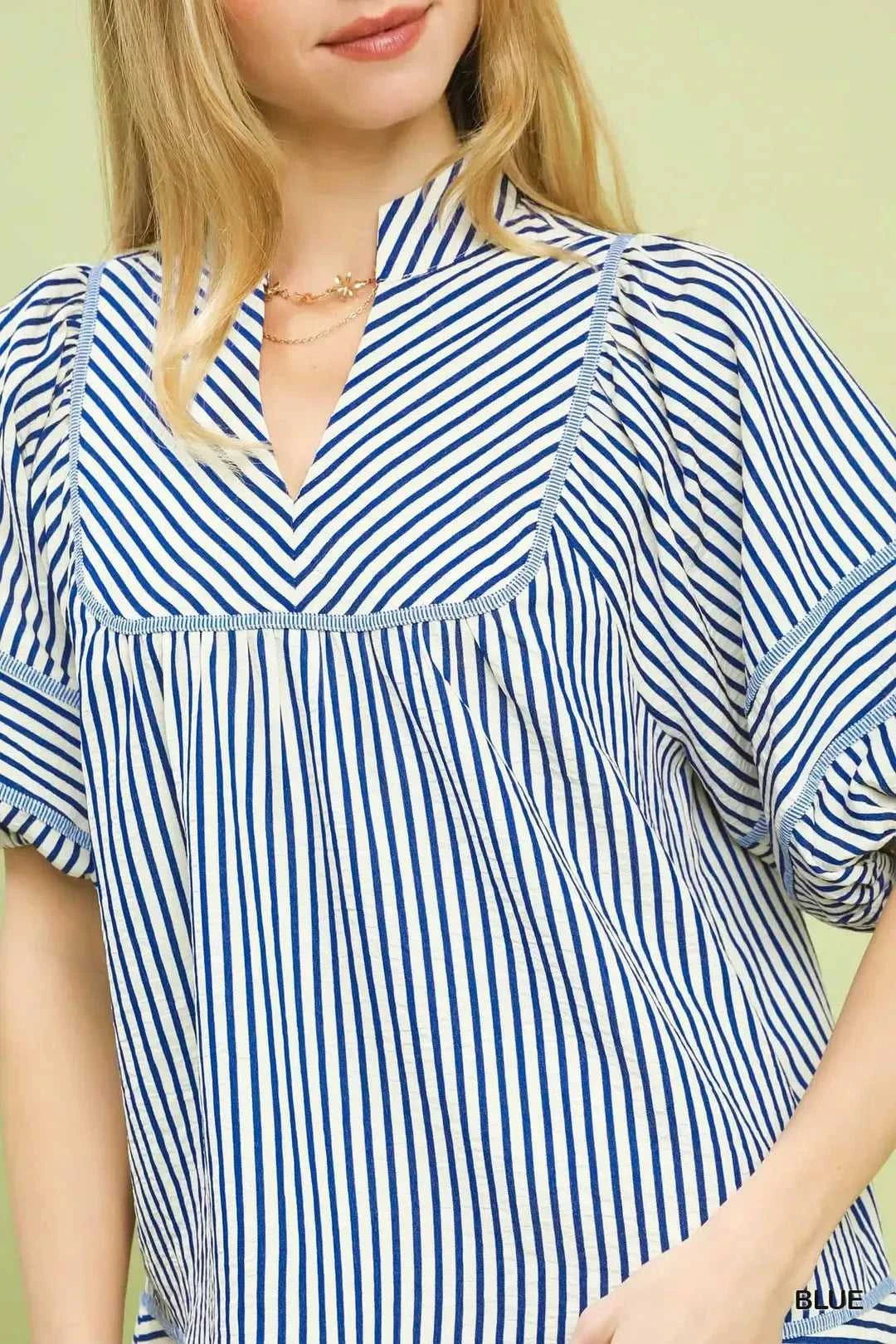 Umgee Striped Puff Sleeve Babydoll Top 100100016861860 45 Affordable Fashion Under $100 Jerry's Apparel 