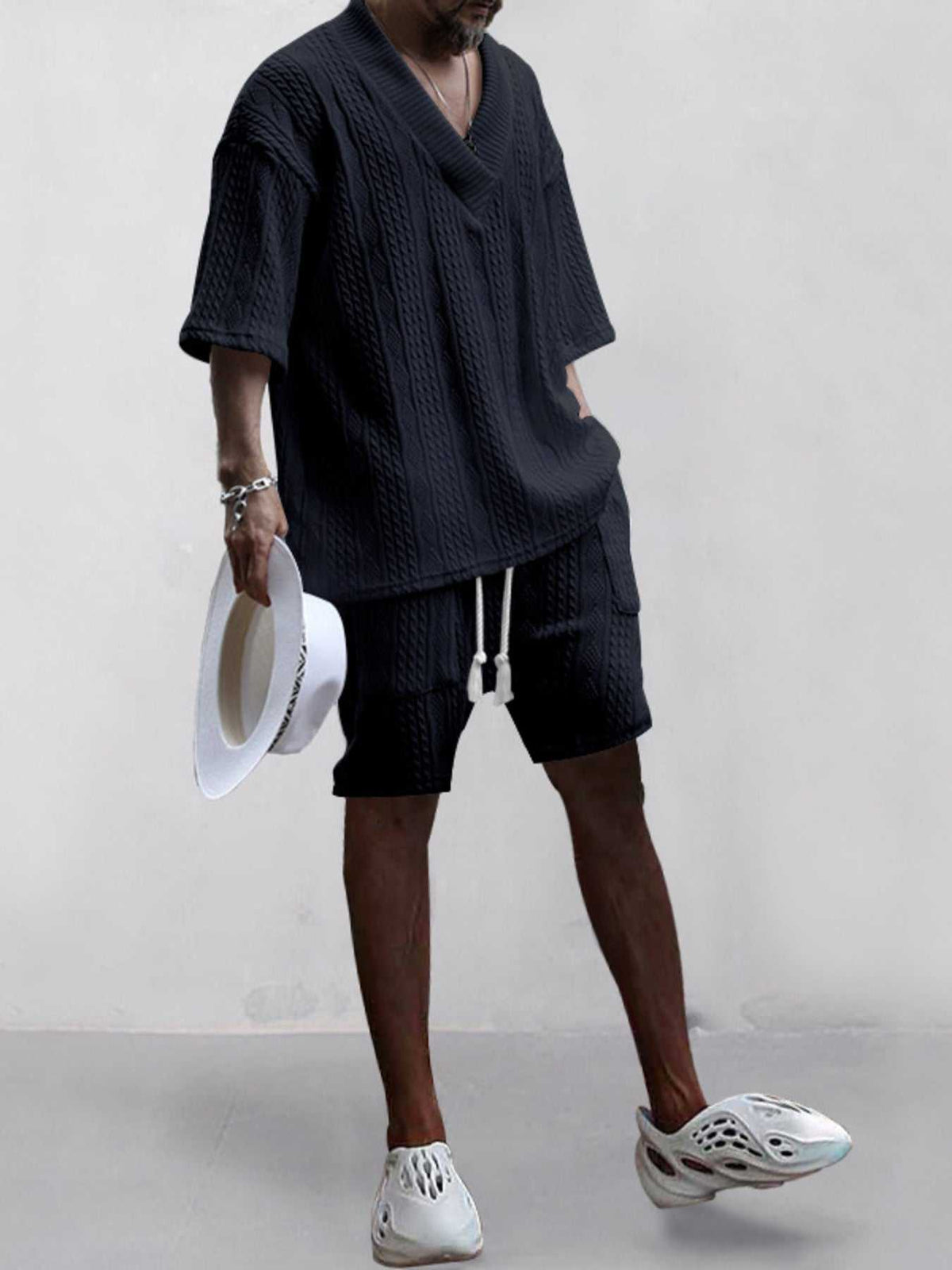 Men's Full Size Casual Knit V-Neck Short Sleeve Top and Shorts Set Plus Size 100400200384867 38 Men's Sets Jerry's Apparel 