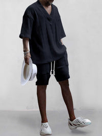 Men's Full Size Casual Knit V-Neck Short Sleeve Top and Shorts Set Plus Size 100400200384867 38 Men's Sets Jerry's Apparel 