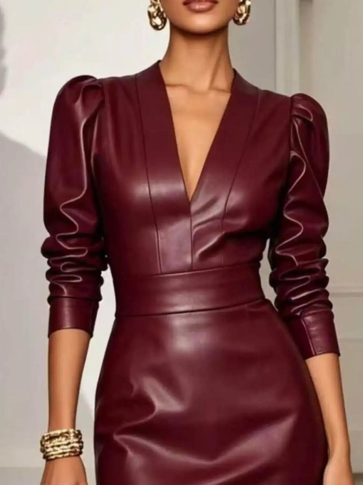V-Neck Puff Sleeve Midi Dress 101001698359390 65 Affordable Fashion Under $100 Jerry's Apparel 