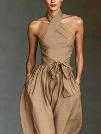 Halter Neck Wide-Leg Jumpsuit with Waist-Tie Detail 101001566820821 48 Affordable Fashion Under $100 Jerry's Apparel 