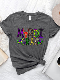 MARDI GRAS Round Neck Short Sleeve T-Shirt