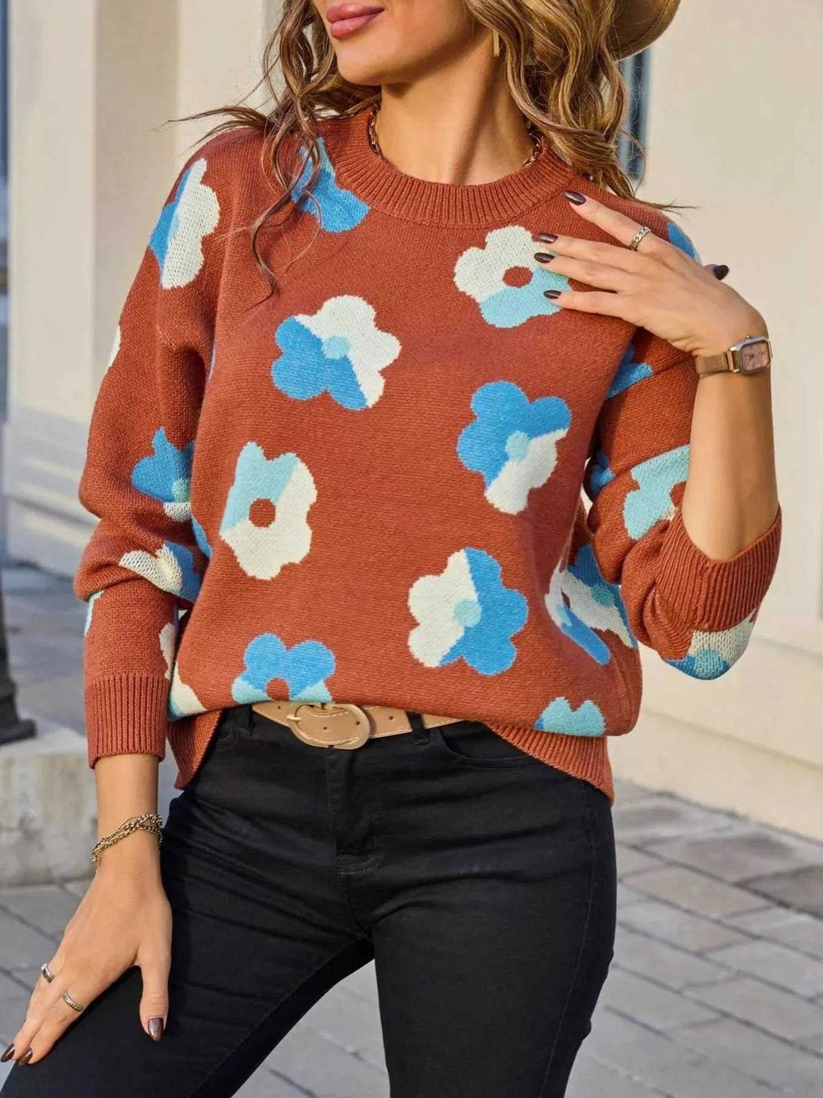 Floral Crew Neck Long Sleeve Sweater 100100152678985 50 Affordable Fashion Under $100 Jerry's Apparel 