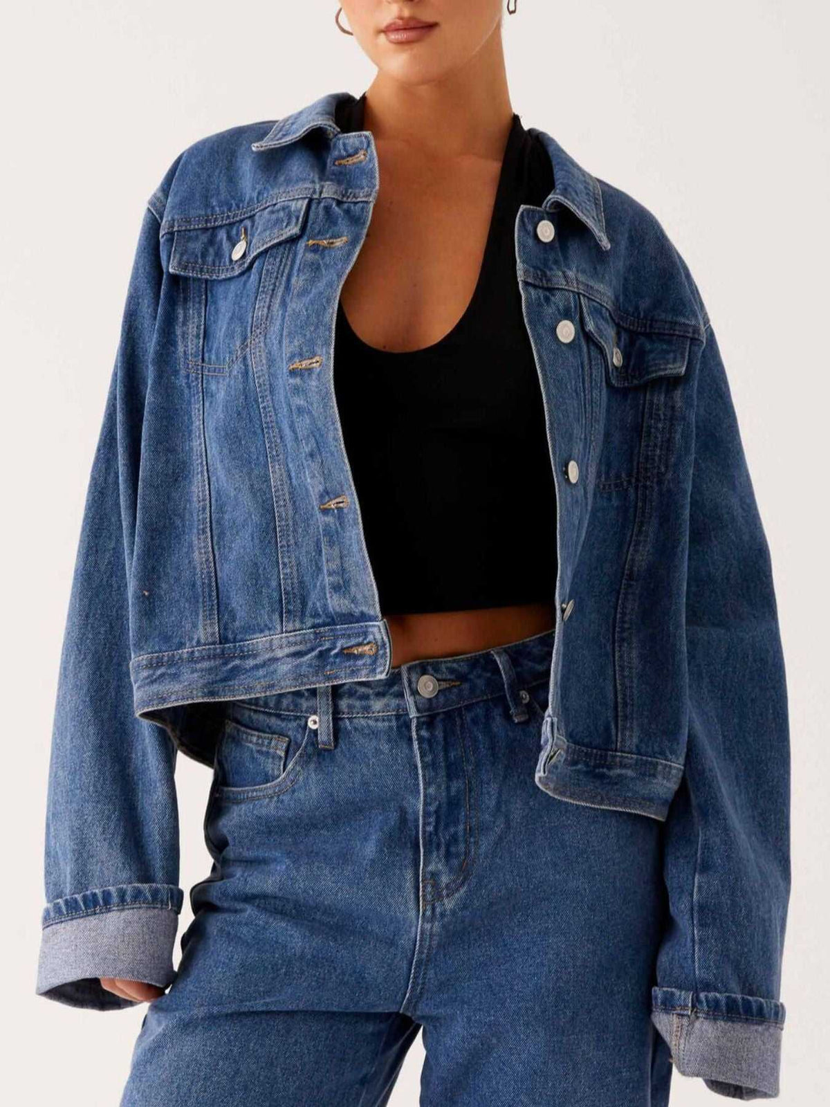 Button Down Cropped Oversized Denim Jacket 100100003789645 47 Affordable Fashion Under $100 Jerry's Apparel 