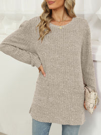 Pocketed Round Neck Long Sleeve T-Shirt