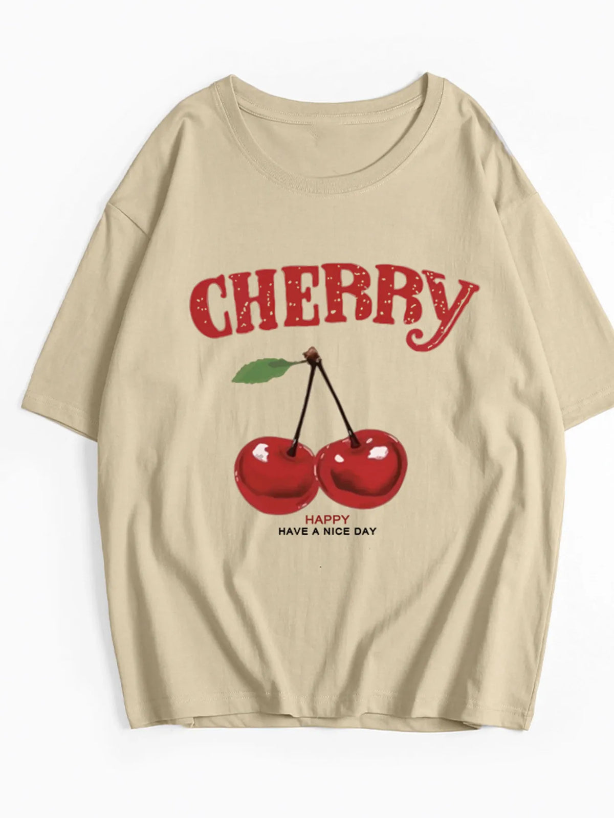 Plus Size Cherry Graphic Round Neck Short Sleeve T-Shirt