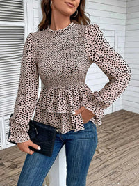 Perfee Printed Round Neck Smocked Flounce Sleeve T-Shirt 100101610531270 39 Affordable Fashion Under $100 Jerry's Apparel 