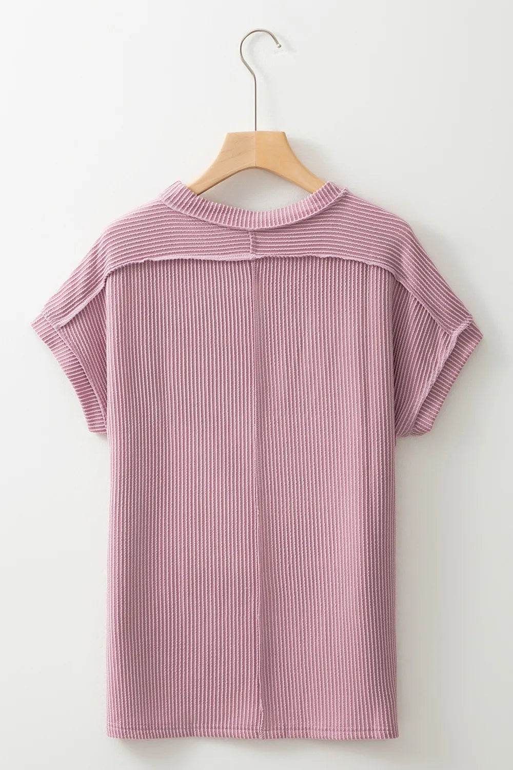 Casual Ribbed Short Sleeve Round Neck T-Shirt