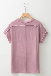 Casual Ribbed Short Sleeve Round Neck T-Shirt