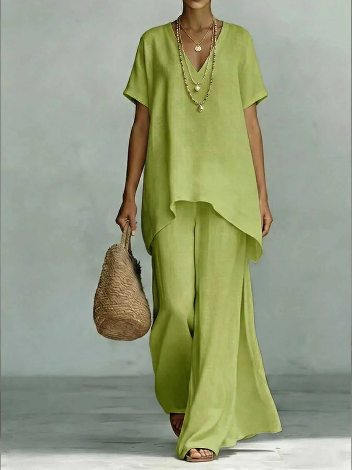 Full Size V-Neck Top and Wide-Leg Pants Set Plus Size 100100663551339 44 Affordable Fashion Under $100 Jerry's Apparel 