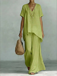 Full Size V-Neck Top and Wide-Leg Pants Set Plus Size 100100663551339 44 Affordable Fashion Under $100 Jerry's Apparel 