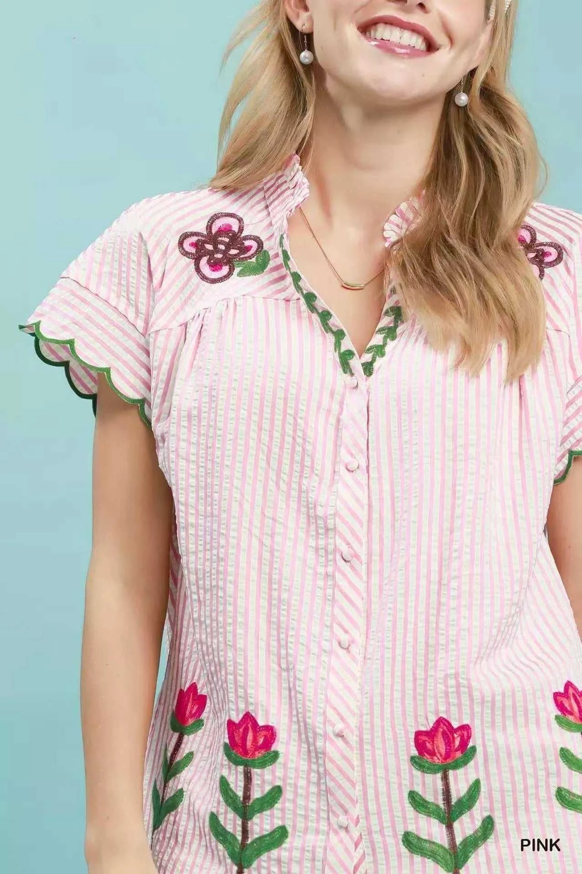 Umgee Embroidered Stripe Button Front Top 100100136141077 57 Affordable Fashion Under $100 Jerry's Apparel 