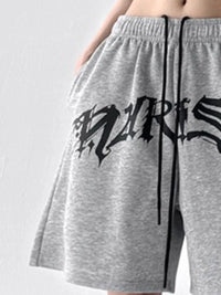 Oversized Drawstring Letter Shorts