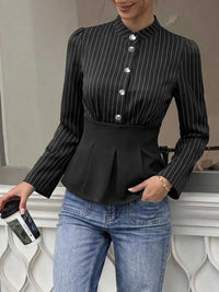 Striped Long Sleeve Peplum Blouse 100100499847455 37 Affordable Fashion Under $100 Jerry's Apparel 