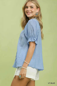 Umgee Textured Button-Front Puff Sleeve Top 100100800531903 49 Affordable Fashion Under $100 Jerry's Apparel 