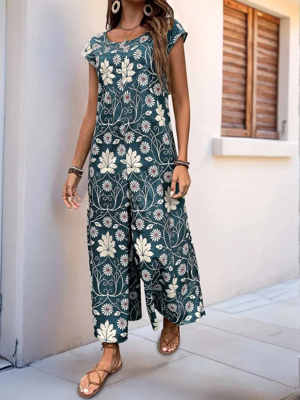 Perfee Printed Round Neck Cap Sleeve Wide Leg Jumpsuit 100100380311019 31 Affordable Fashion Under $100 Jerry's Apparel 