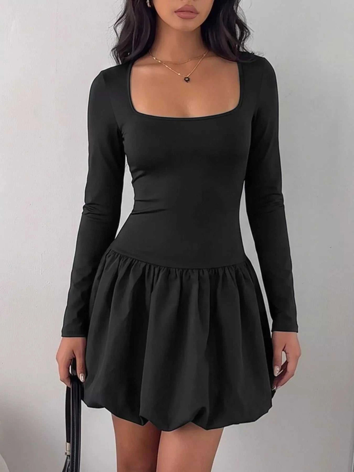Square Neck Long Sleeve Bubble Hem Dress 100100214239023 39 Affordable Fashion Under $100 Jerry's Apparel 