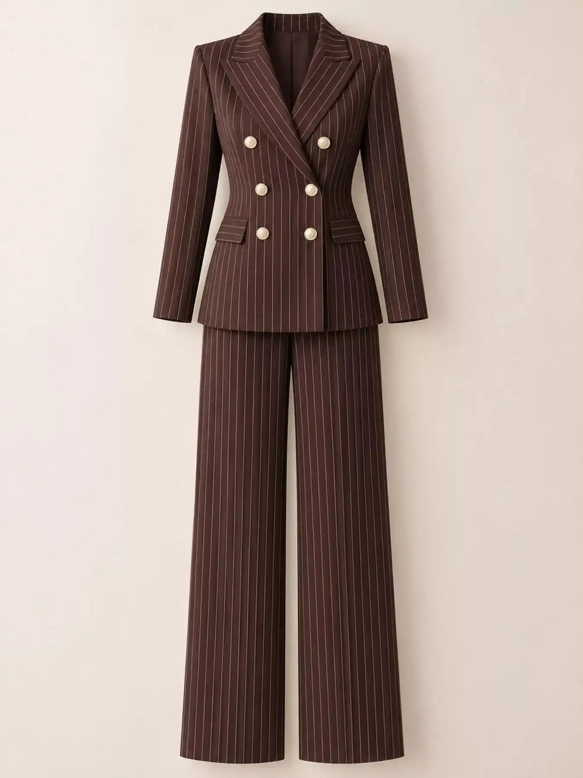 Double-Breasted Pinstripe Blazer and Wide-Leg Pants Set 101001905010997 103 Gifts for Her Jerry's Apparel 