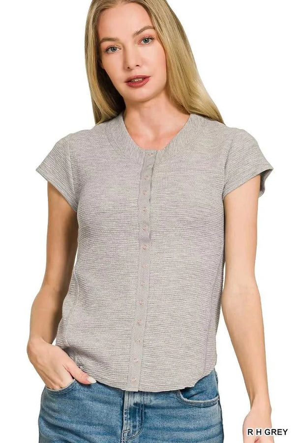 Zenana Double Knit Snap Button Short Sleeve Shirt 100100969541053 24 Affordable Fashion Under $100 Jerry's Apparel 