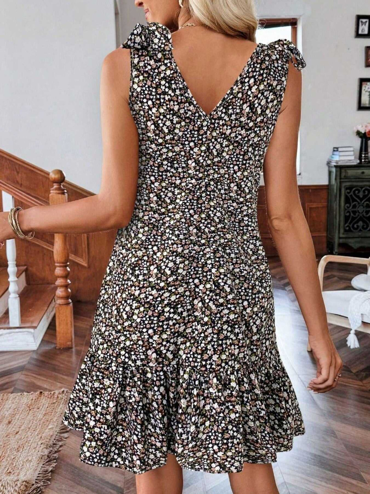 Floral Print Tie Strap Ruffle Hem Mini Dress 100100359163332 28 Affordable Fashion Under $100 Jerry's Apparel 