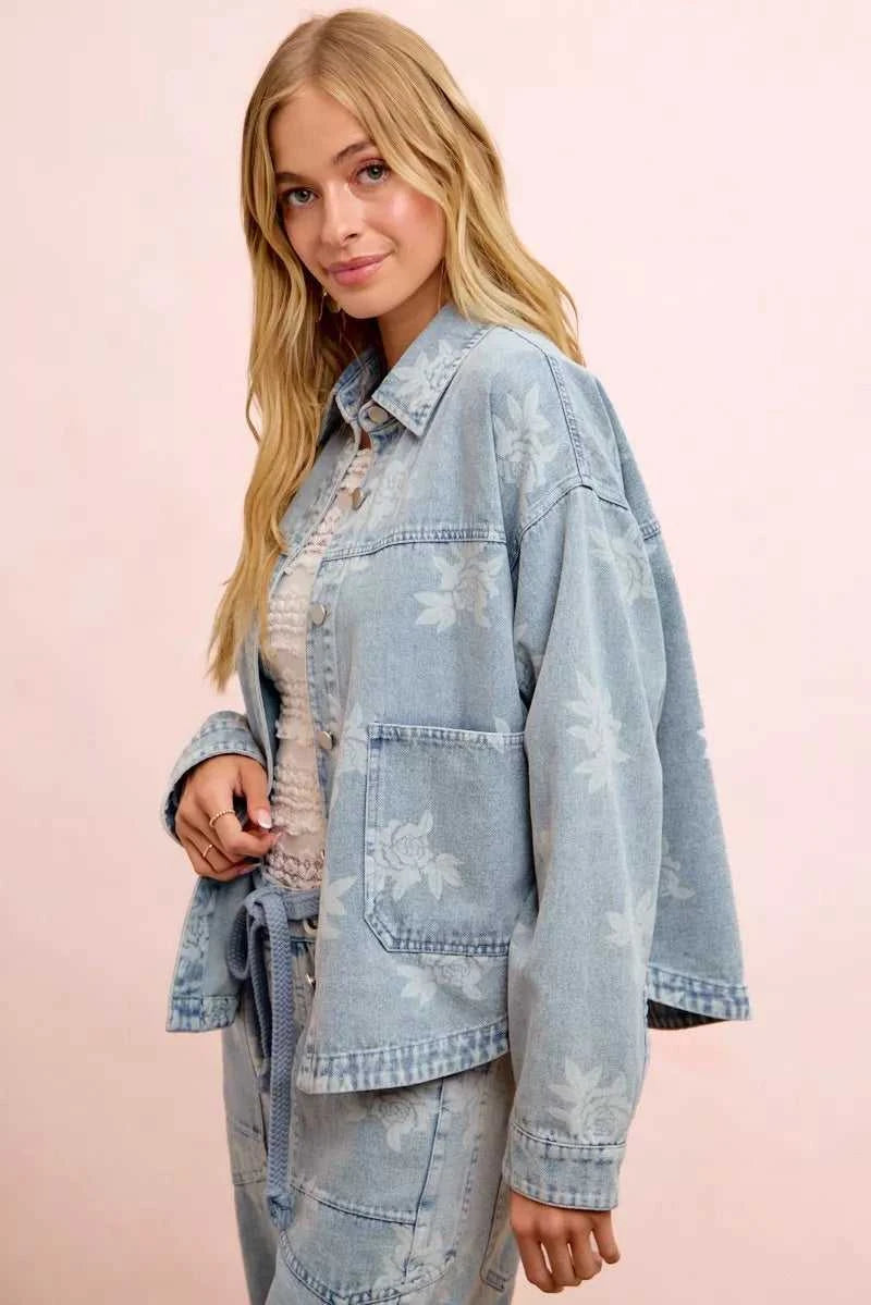 BiBi Printed Washed Denim Jacket With Pocket 100100427641338 64 Affordable Fashion Under $100 Jerry's Apparel 