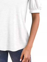 Puff Sleeve Notched Casual T-Shirt 100100978352776 23 Affordable Fashion Under $100 Jerry's Apparel 