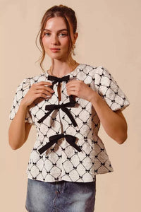 SO ME Bow Texture Woven Peplum Top With Contrast Tie 100100696611485 51 Affordable Fashion Under $100 Jerry's Apparel 