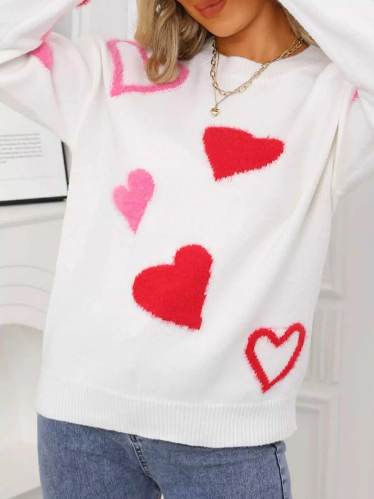 Valentine's Day Heart Pattern Knit Sweater 100100558392039 50 Gifts for Her Jerry's Apparel 