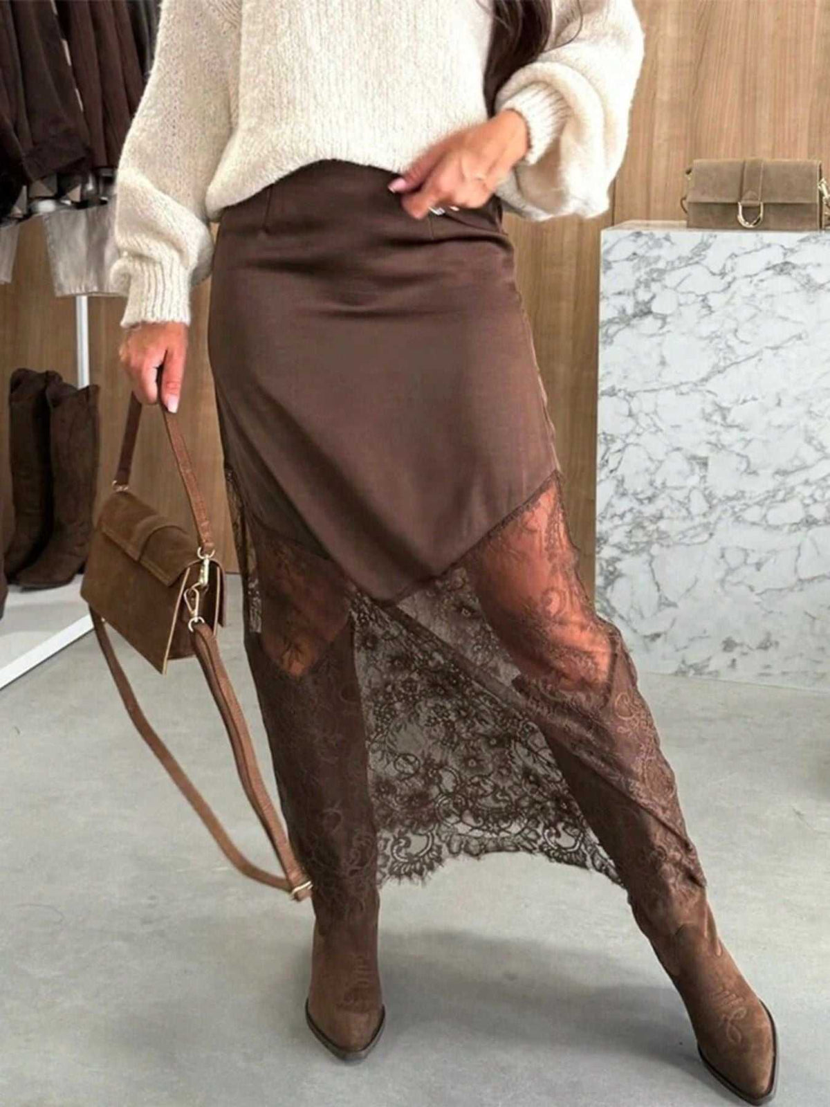 Lace Trim Satin Midi Skirt 100100207145401 33 Affordable Fashion Under $100 Jerry's Apparel 