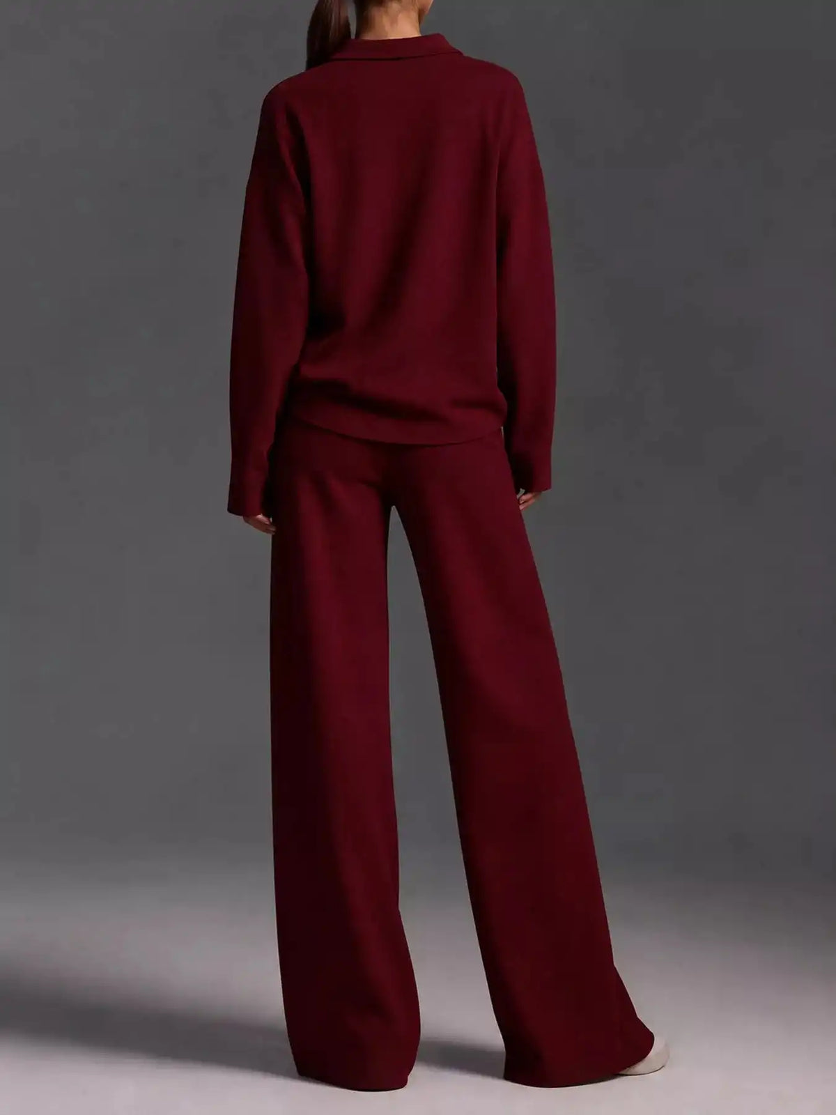 Polo Collar Top and Wide-Leg Pants Set 101001876960393 74 Affordable Fashion Under $100 Jerry's Apparel 