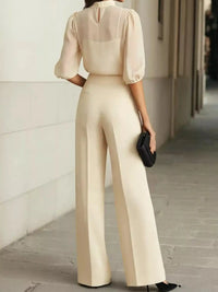 Mock Neck Puff Sleeve Top and Wide Leg Pants Set 101001448710869 73 Affordable Fashion Under $100 Jerry's Apparel 