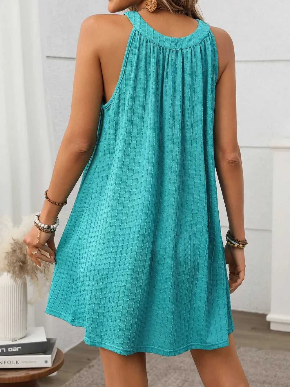 Textured Grecian Neck Mini Dress 100100516101866 24 Affordable Fashion Under $100 Jerry's Apparel 
