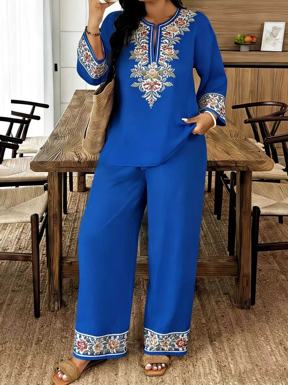 Full Size Embroidered Long Sleeve Top and Pants Set Plus Size 100100791537972 45 Affordable Fashion Under $100 Jerry's Apparel 