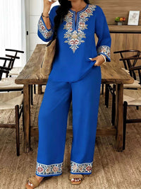 Full Size Embroidered Long Sleeve Top and Pants Set Plus Size 100100791537972 45 Affordable Fashion Under $100 Jerry's Apparel 