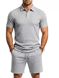 Men's Full Size Textured Short Sleeve Polo and Shorts Set Plus Size 100400456225326 35 Men's Sets Jerry's Apparel 