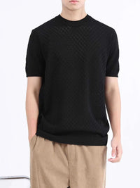 Men's Plus Size Diamond Pattern Knitted Short Sleeve T-Shirt 100400934320162 51 Affordable Fashion Under $100 Jerry's Apparel 