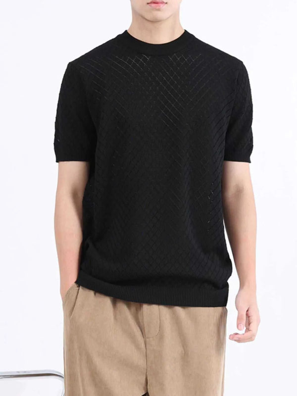 Men's Plus Size Diamond Pattern Knitted Short Sleeve T-Shirt 100400934320162 51 Affordable Fashion Under $100 Jerry's Apparel 