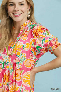 Umgee Floral Print Puff Sleeve Tiered Midi Dress 100100170091509 64 Affordable Fashion Under $100 Jerry's Apparel 