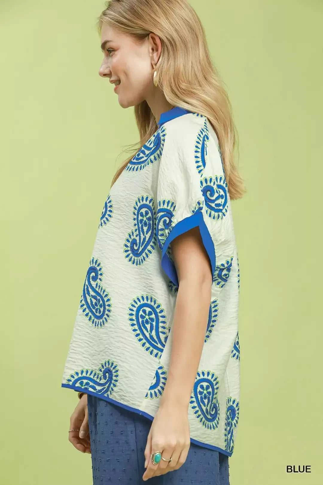 Umgee Paisley Print Contrast Trim Top 100100149431056 45 Affordable Fashion Under $100 Jerry's Apparel 