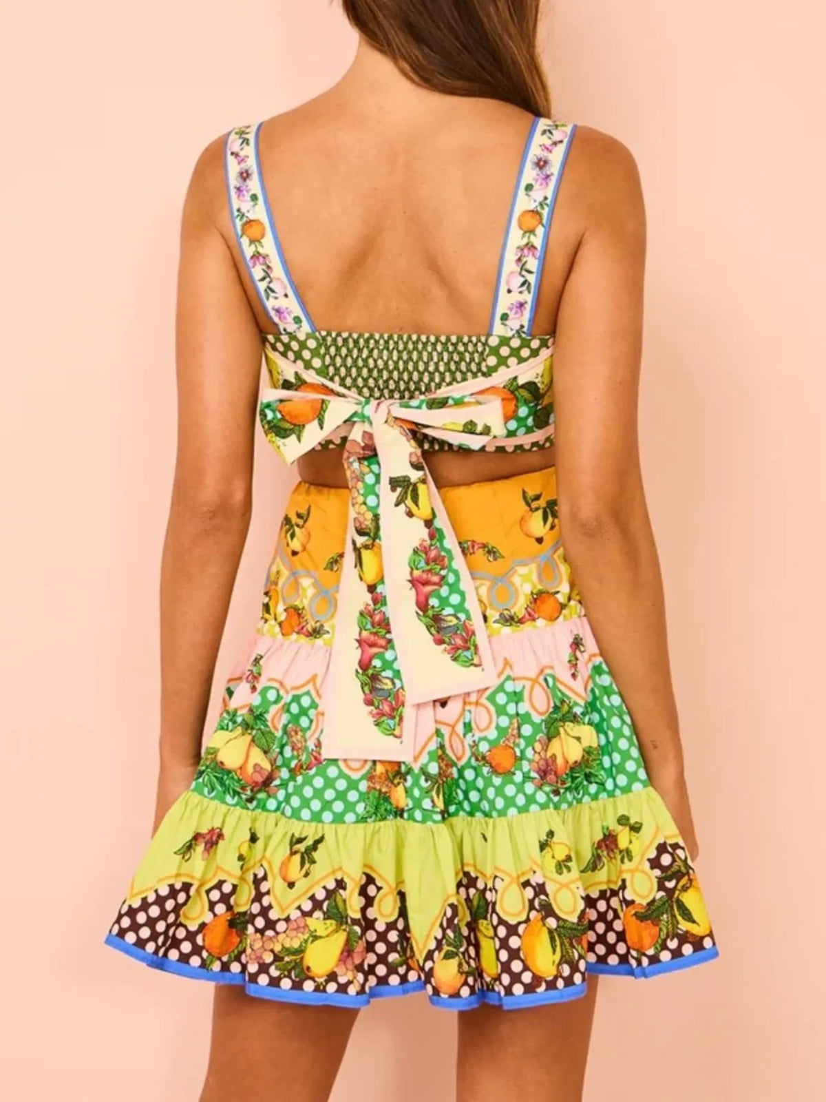 Floral Tiered Sleeveless Mini Dress with Back Bow