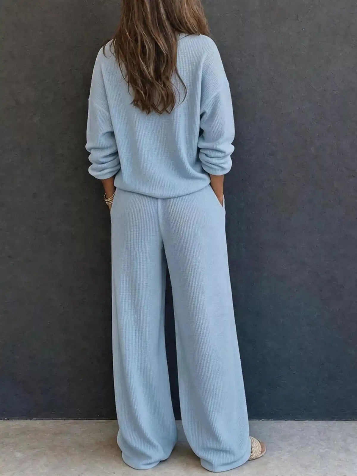 Waffle Knit Button Detail Top and Pants Set 101001629020741 57 Gifts for Her Jerry's Apparel 