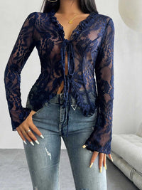 Tie Front Long Sleeve Lace Top 100100498929806 35 Affordable Fashion Under $100 Jerry's Apparel 