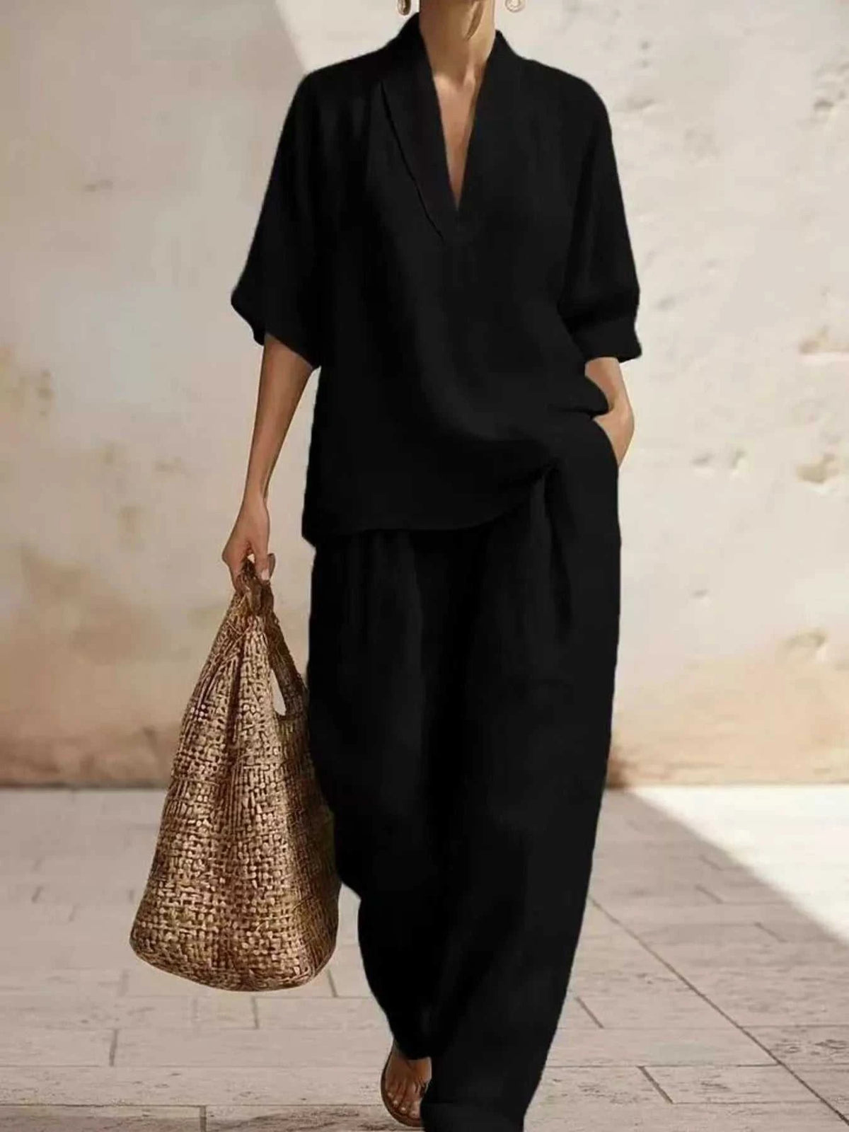 Full Size Half Sleeve Top and Wide Leg Pants Set Plus Size 100100468706321 46 Affordable Fashion Under $100 Jerry's Apparel 