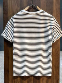 Men's Full Size Round Neck Contrast Striped T-Shirt Plus Size